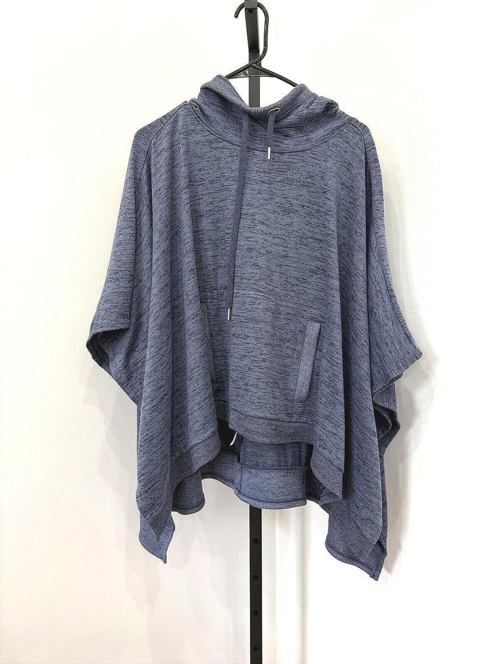 Athleta Small Blue Hooded Poncho Sweater with Drawstring